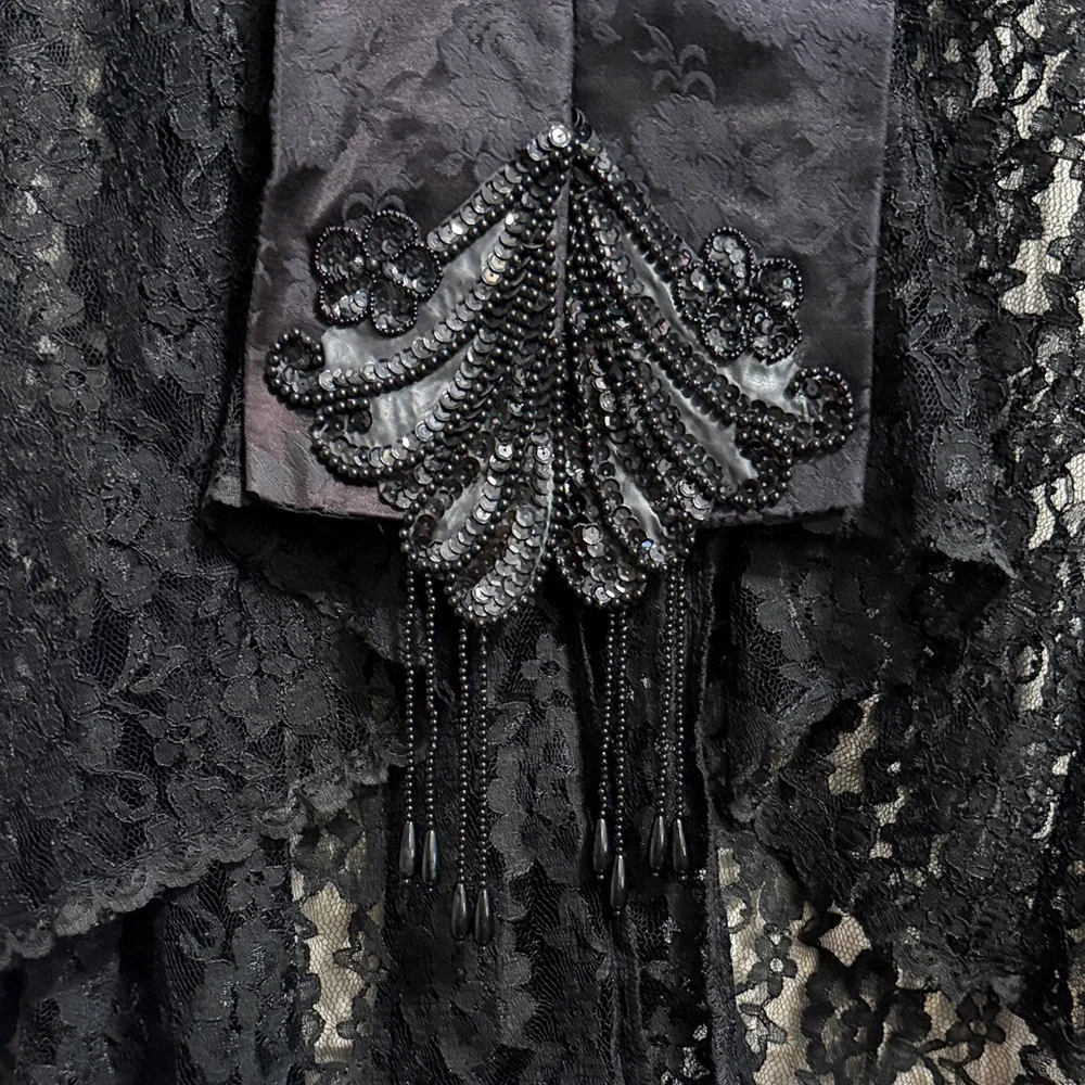Vintage 80s Sheer Scalloped Lace Duster Jacket Whimsigoth Victorian Gothic